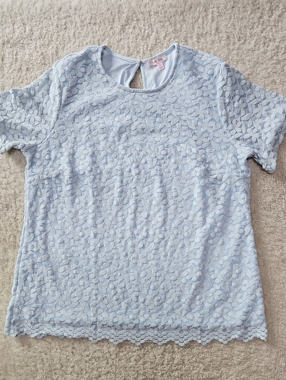 Light Blue Lace Short Sleeve Blouse